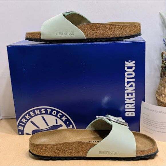 Birkenstock Madrid Big Buckle Matcha Green Nubuck Leather Slide Sandals EU40 NIB - Picture 8 of 14